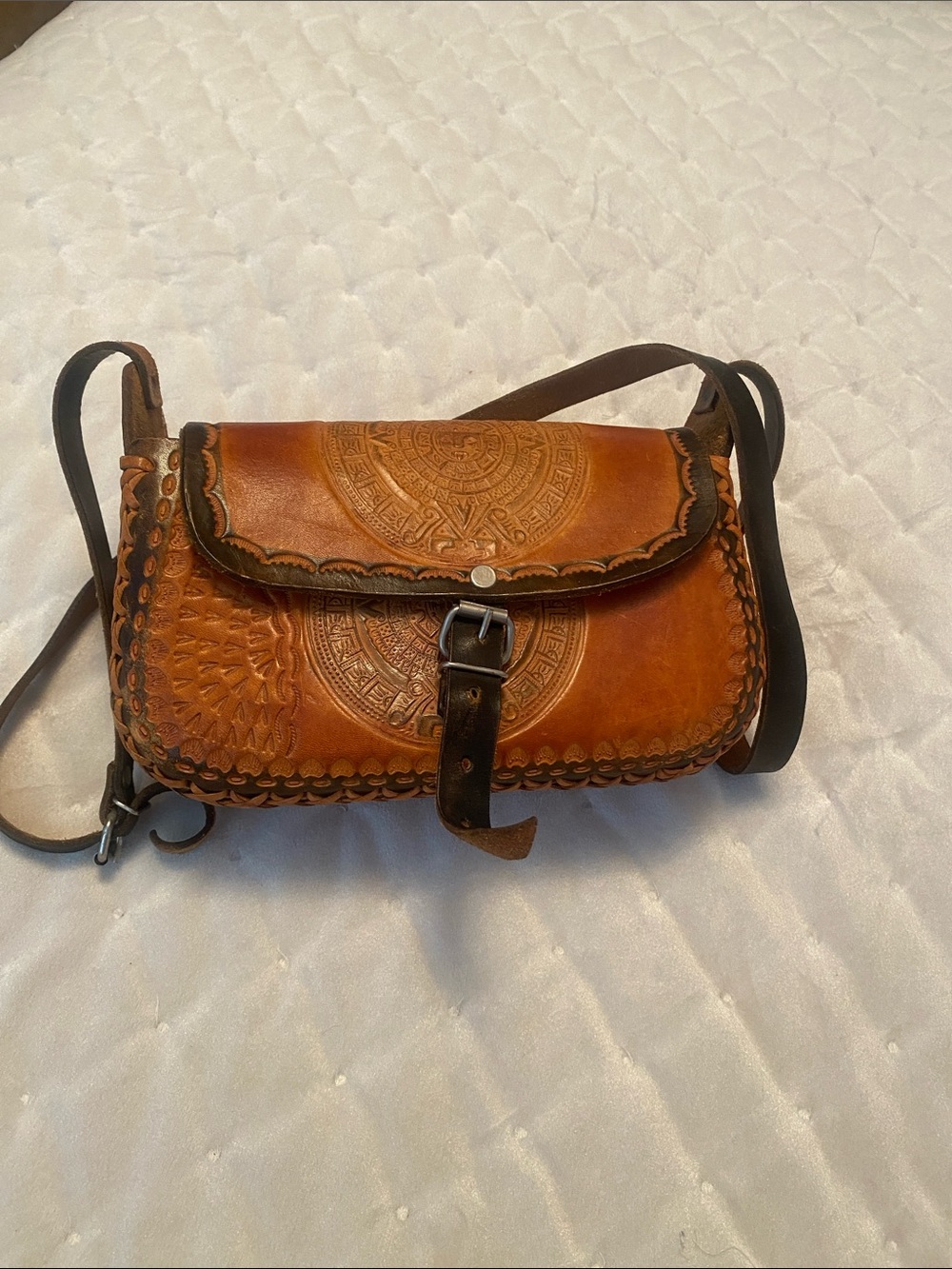 Vintage hand made leather bag .